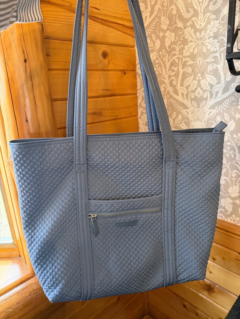 Vera Bradley Large Tote Gray Microfiber Floral Interior NWOT